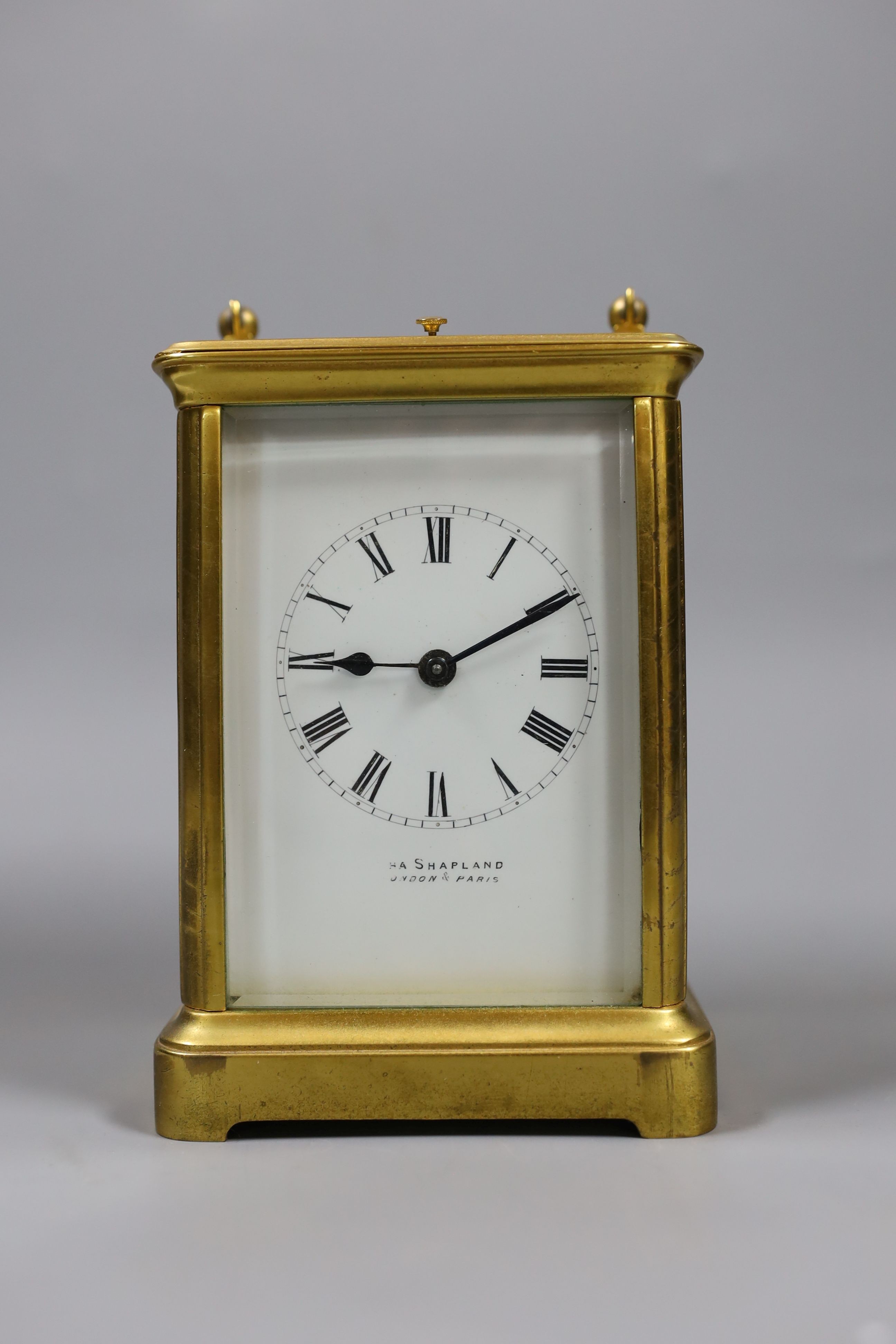 A French gilt brass repeating carriage clock, 14.5 cm high